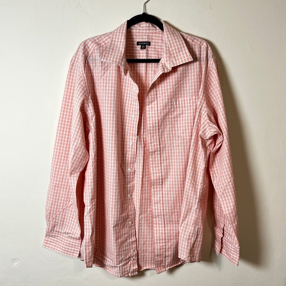 George Men's Pink Gingham Button Down Shirt
